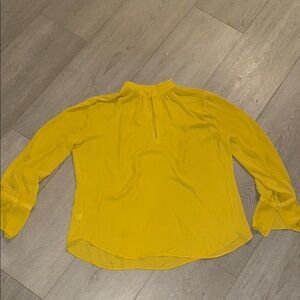 Ann Taylor Yellow Long Sleeve Mandarin Collar Blouse